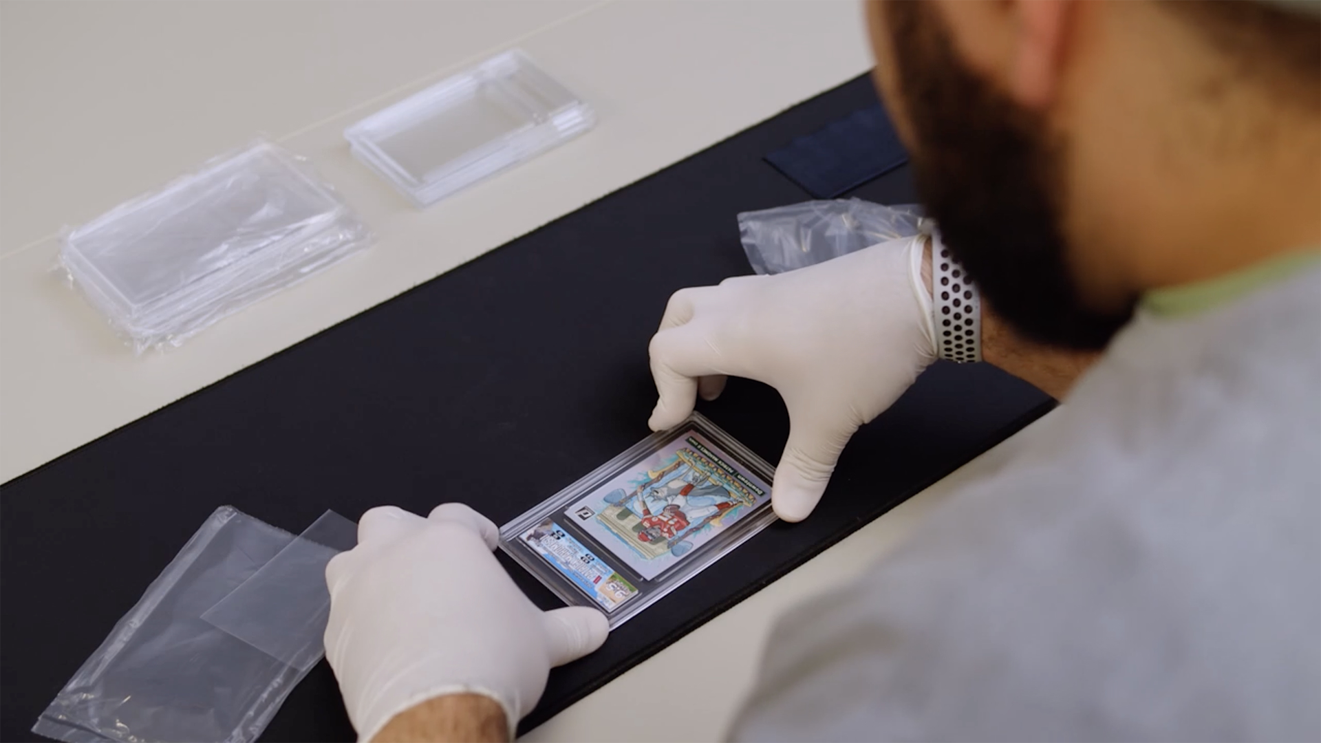Professional sports card cleaning process before grading